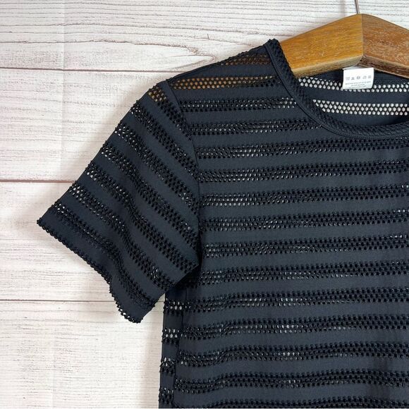Zyia Active Black Chill Black Mesh Crop Short Sleeve T-Shirt Size M - Picture 3 of 10